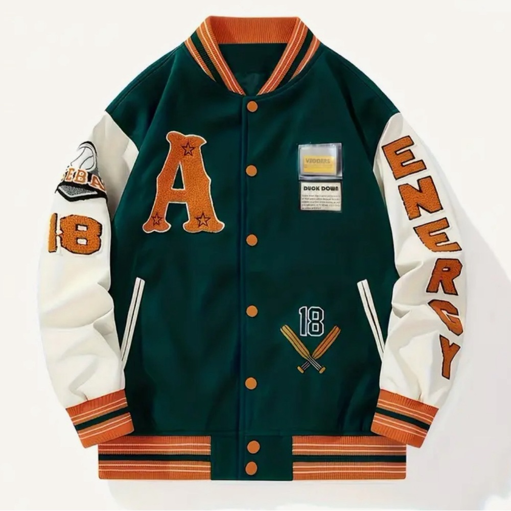 Men's Thick Embroidered Letter Button Jacket Retro Street Men's Varsity Jacket